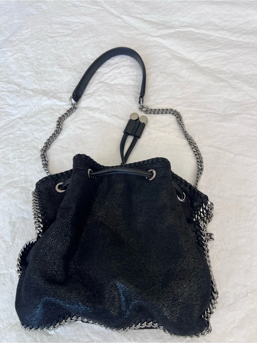 Stella McCartney Falabella Mini Bucket Bag Black Shaggy Deer Made Italy Dustbag